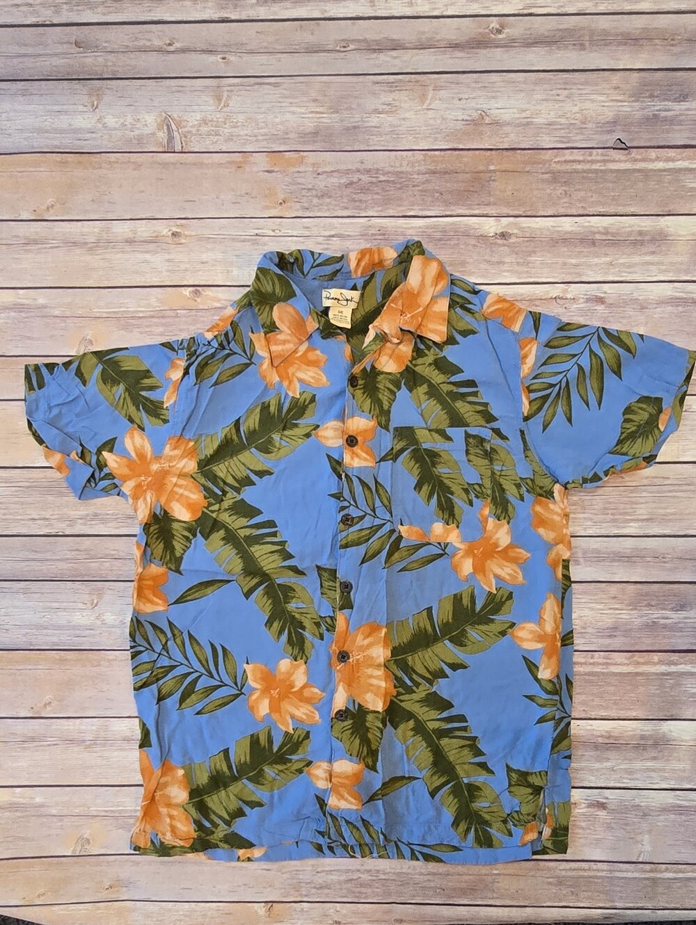 Panama Jack Blue Short-Sleeve Hawaiian Shirt with Orange Floral